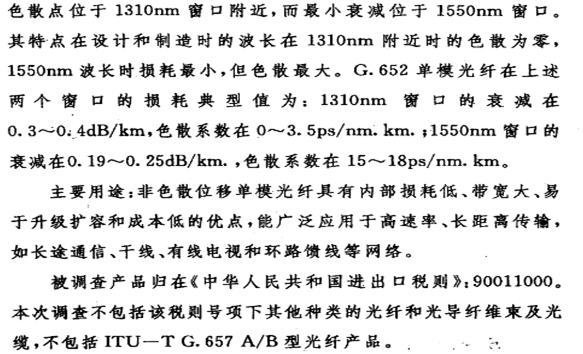 非色散位移單模光纖9001100001 貨物描述 非色散位移單模光纖9001100001 貨物描述